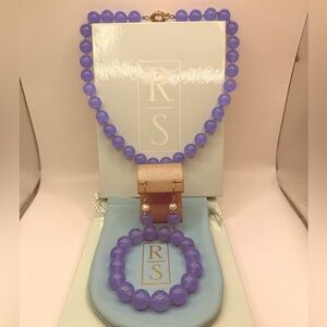 Ross-Simons 10mm Lavender Jade Necklace Bracelet Earrings Set